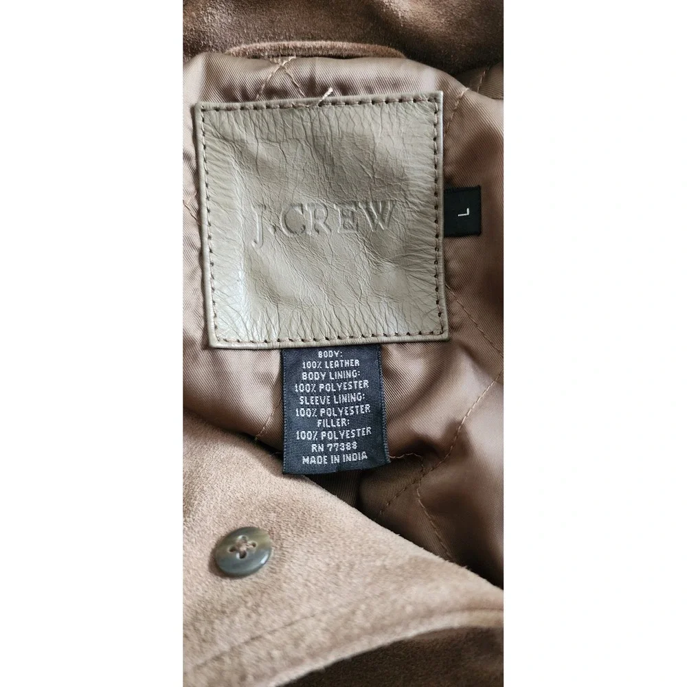 J. Crew Mens Suede Leather Jacket Button Front Collared Brown Sz L Fall Western